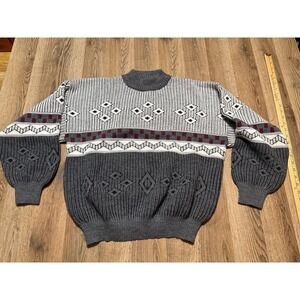 Made in Italy Sweater, Men's Size Medium, Gray White Red, Pullover, Mock Neck
